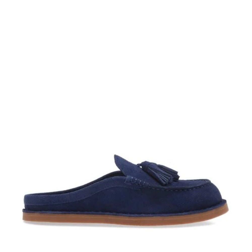 JEFFREY CAMPBELL Tassel Leather Slip On Loafer Mule Dark Blue Suede Size 8.5 - Picture 2 of 14